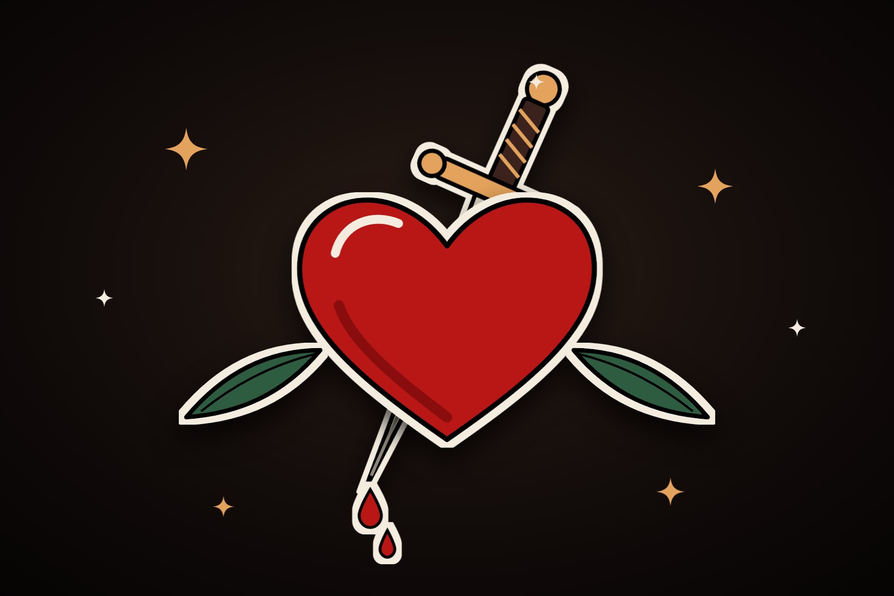 Traditional flash: dagger through a heart