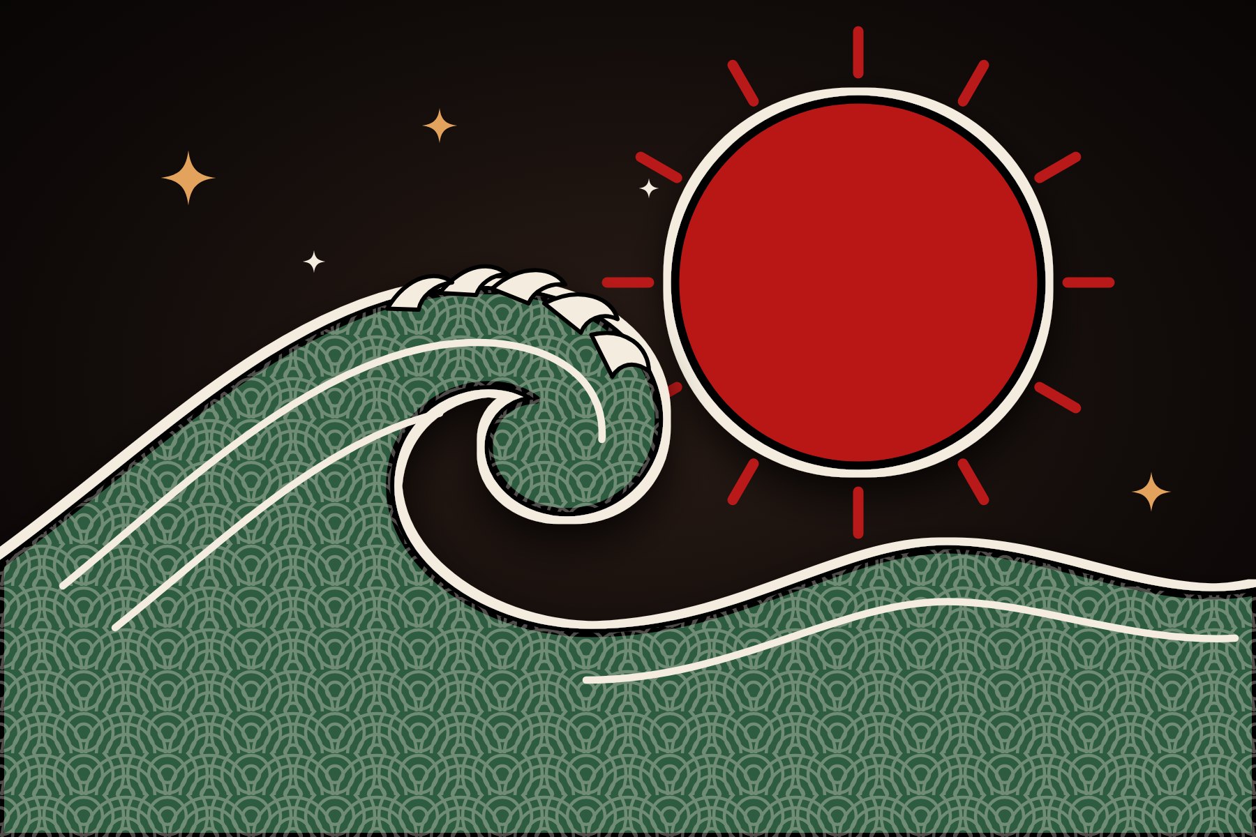 Japanese style wave and rising sun